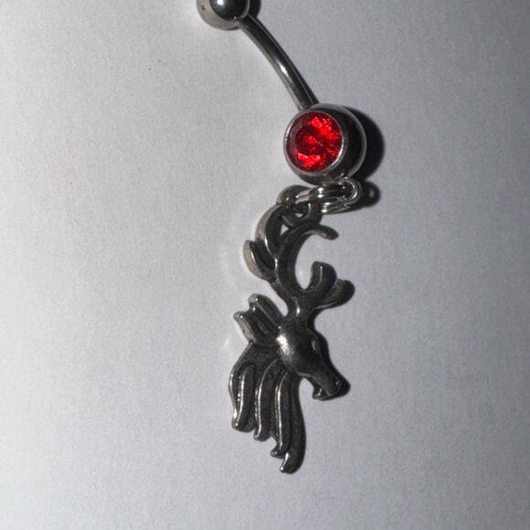 Buck Head, Red Gem Dangle Belly Ring - Picture 8 of 11